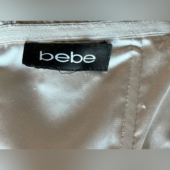 Bebe Draped Strapless Mini Bodycon Dress champagne w/silver - Picture 3 of 9